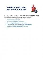 English Worksheet: Quantifiers - Our list of complaints