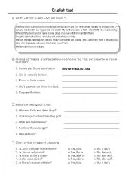 English Worksheet: Jim and his family