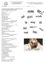 English Worksheet: Wish you were here song and exercises on wishes