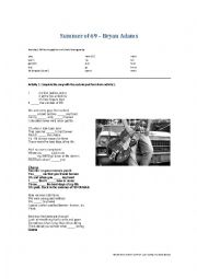 English Worksheet: Summer of 69 by Bryan Adams