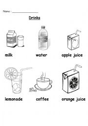 English Worksheet: Drinks Exercise