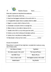 English Worksheet: Relative clauses pairwork