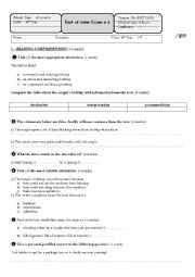 English Worksheet: End-of-term Exam n 3 4th year section tech.