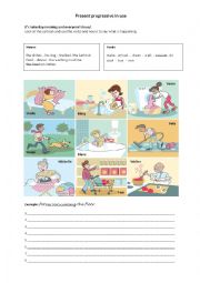 English Worksheet: Present progressive (continuous) - elementary