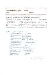 English Worksheet: Grammar and vocabulary