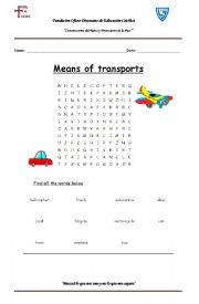 English Worksheet: Means of transport