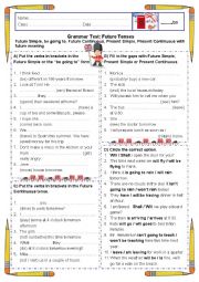 English Worksheet: Future tenses - TEST