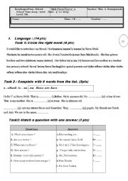 English Worksheet: mid term test n1 7th form