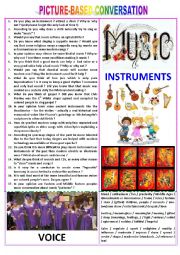 English Worksheet: Picture-based conversation : topic 95 - Instruments vs voices.