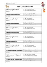 English Worksheet: have got - Find someone who...