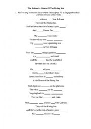English Worksheet: MusicExercise_House_of_the_Rising_Sun