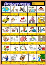 English Worksheet: Action verbs (pictionary)