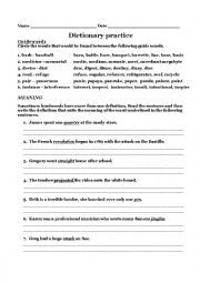 English Worksheet: dictionary practice