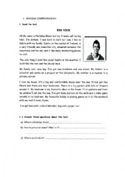 English Worksheet: REading comprehension