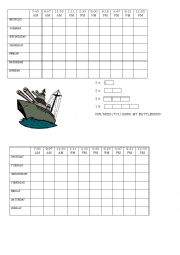 English Worksheet: Battleship Game - days of the week & telling the time