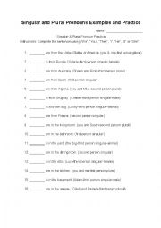 English Worksheet: Singular and Plural Pronouns Practice, Examples, and Answer Key