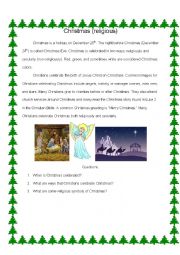 English Worksheet: Christmas Reading and Questions