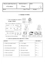 English Worksheet: Test  7th form 1