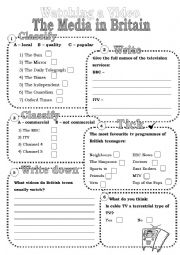 English Worksheet: THE MEDIA IN BRITAIN while-watching activities