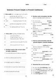 English Worksheet: Present Simple and Present Continuous test