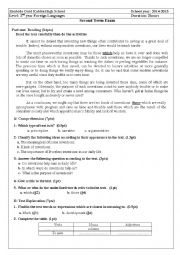 English Worksheet: Second term exam foreign languages