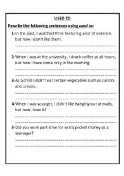 English Worksheet: Used to