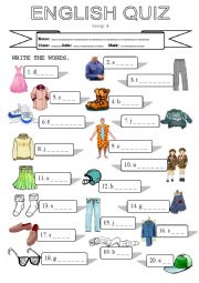 English Worksheet: Quiz on Clothes