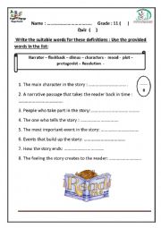 English Worksheet: narrative elements quiz