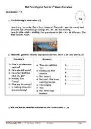 English Worksheet: 7th form English Test N1