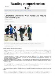 English Worksheet: cellphones or school?