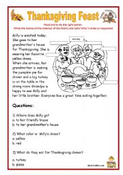 English Worksheet: thanksgiving reading and comprehension