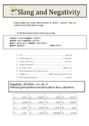 English Worksheet: SLANG AND NEGATIVITY