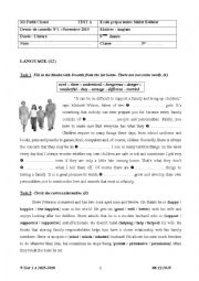 English Worksheet: 9 Test 1 A 2015-2016