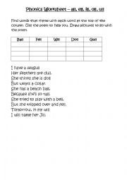 Phonic Worksheet - all, ell, ull