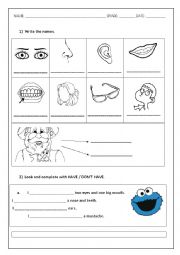 English Worksheet: Parts of the face