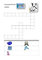 English Worksheet: Clothes Crossword Puzzle
