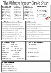 English Worksheet: complete present simple sheet incl. guide (2 pages)