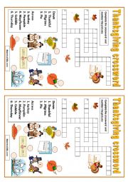 English Worksheet: thanksgiving crossword and match