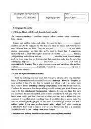 English Worksheet: Test n1 3rd form