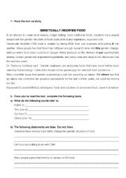 English Worksheet: genetically modified food