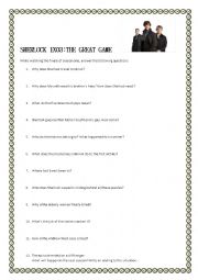 English Worksheet: SHERLOCK TV SERIES - THE GREAT GAME (Moviesheet with key)