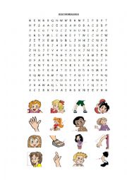 English Worksheet: body picture wordsearch