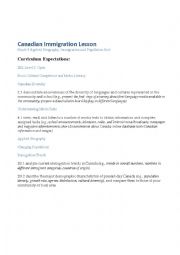 English Worksheet: Canadian Immigration Lesson Plan and Performance Task