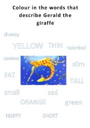English Worksheet: Giraffes cant dance describing, Gerald
