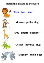 English Worksheet: Giraffes cant Dance match the picture to the word