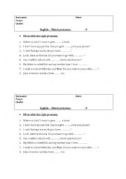 English Worksheet: Object pronouns test