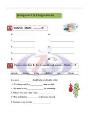 English Worksheet: Spelling Test (long e and o/ long a and i)