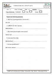 English Worksheet: reported speech prctice