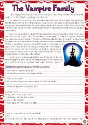 English Worksheet: The Vampire Family READING COMPREHENSION