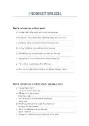 English Worksheet: indirect speech